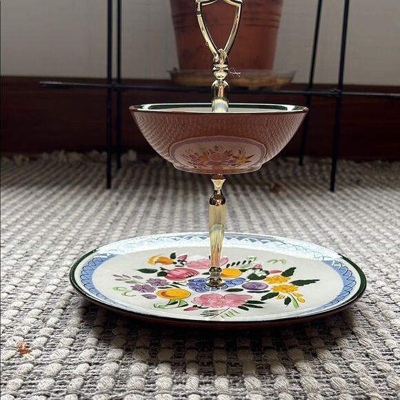 Vintage!! Floral Two-Tiered Serving Tray - Picture 10 of 11